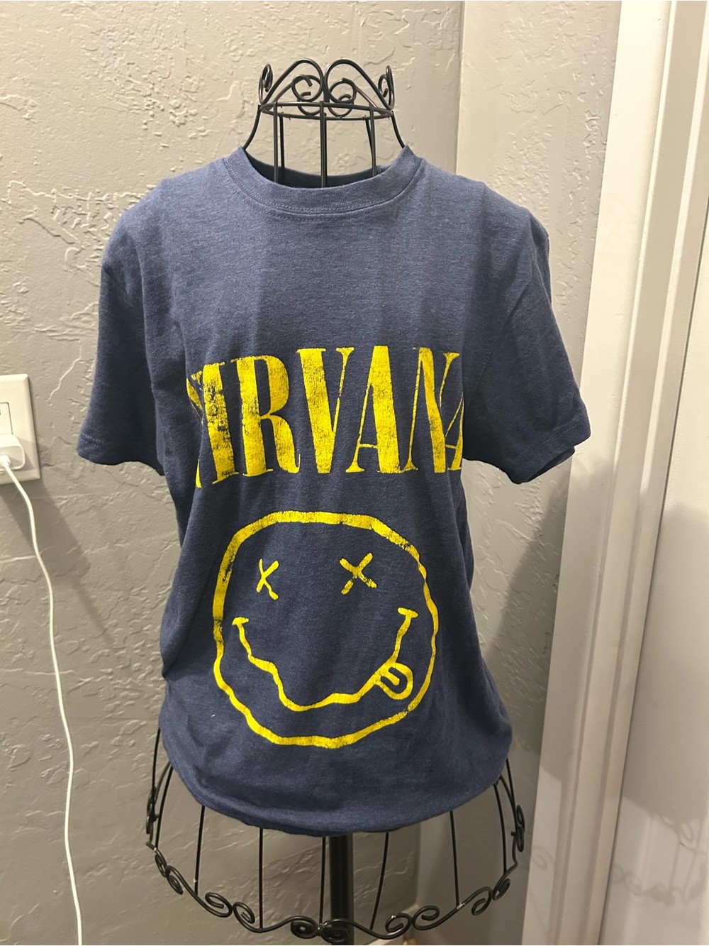 NIRVANA Navy Tee with Yellow Smiley Logo